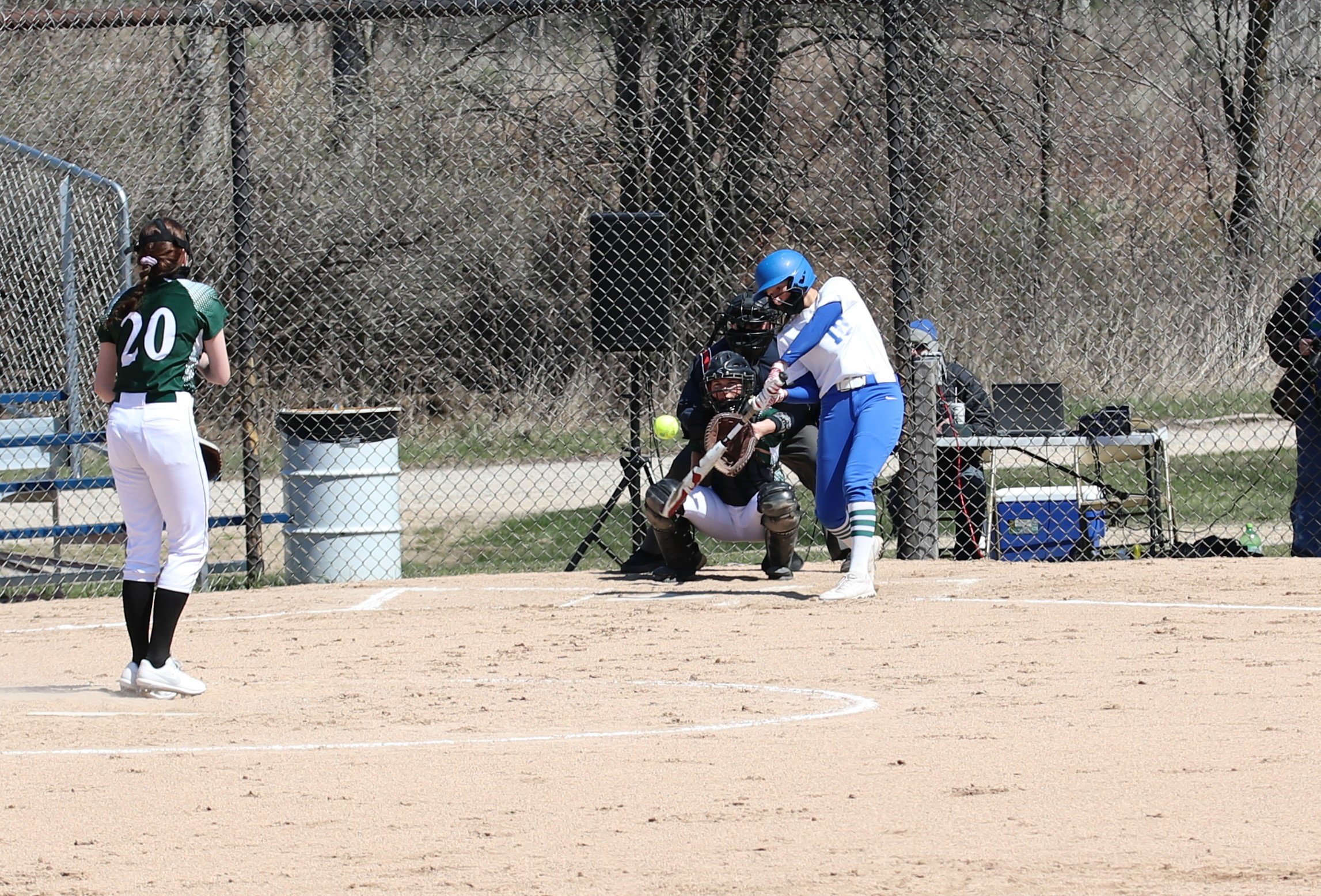 Riley Arndt making contact with a pitch low in the zone